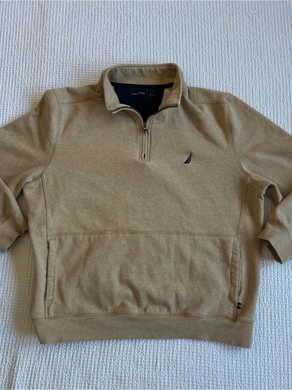 Nautica Men's Tan Half-Zip Pullover with Sail Logo